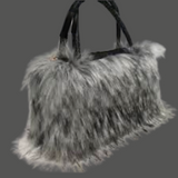 Funky Light Gray & Black Tipped Fluffy Long Faux Fur Handbag