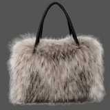 Funky Light Gray & Black Tipped Fluffy Long Faux Fur Handbag