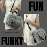 Funky Light Gray & Black Tipped Fluffy Long Faux Fur Handbag