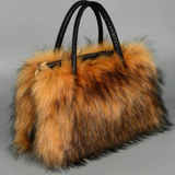 Funky Brown & Black Tipped (Raccoon) Fluffy Long Faux Fur Handbag