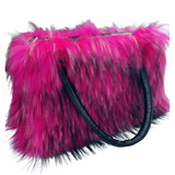 Funky Pink, Rose Red, White & Black Tipped Fluffy Long Faux Fur Handbag