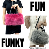 Funky Pink, Rose Red, White & Black Tipped Fluffy Long Faux Fur Handbag