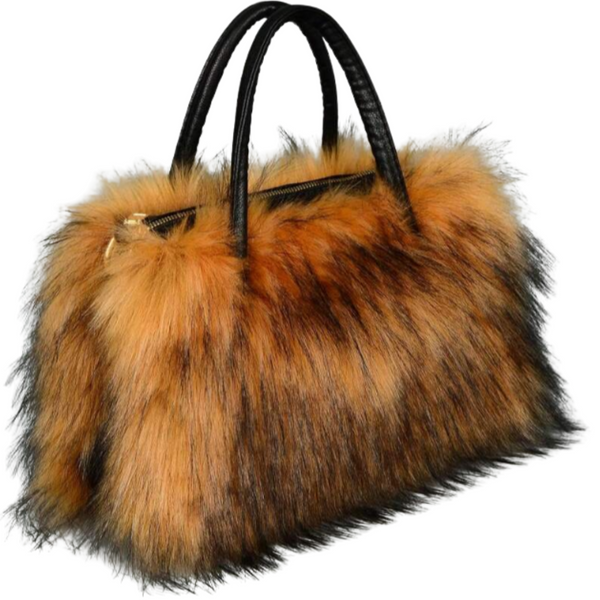 Funky Brown & Black Tipped (Raccoon) Fluffy Long Faux Fur Handbag