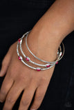 Paparazzi " Bangle Belle " Silver Metal & Red Pearl Bangle Bracelet Set of 3