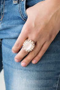 "Baroque the Spell" Rose Gold Metal & Golden Moonstone Elastic Back Ring