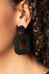 "Beaded Bella" Black Seed Bead Square Post Hoop Earrings