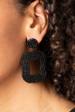 "Beaded Bella" Black Seed Bead Square Post Hoop Earrings