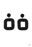 "Beaded Bella" Black Seed Bead Square Post Hoop Earrings