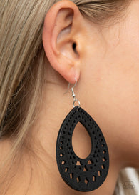 "Belize Beauty" Stenciled Cutout Tribal Inspired Black Wood Earrings