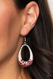 "Better Luxe Next Time" Silver Metal & Red Rhinestone Dangle Earrings