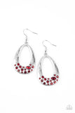 "Better Luxe Next Time" Silver Metal & Red Rhinestone Dangle Earrings