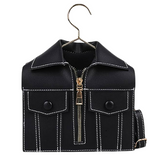 Faux PU Leather Zipper, Collar, Pocket & Hanger Accented Shirt Style Shoulder Bag in Black