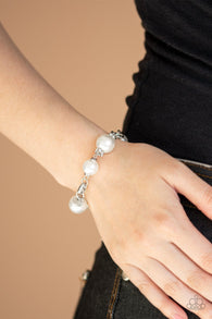 Paparazzi " Boardroom Baller " Pearly White & Clear/White Rhinestone Clasp Bracelet