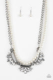 "Bow Before the Queen" White Pearls & Clear Rhinestones Necklace Set