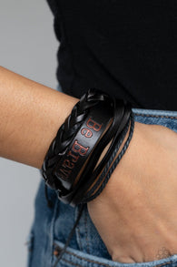 Paparazzi " Brave Soul " Black Multi Strand LEATHER BE BRAVE Bracelet