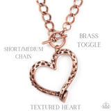 "Re-imagined Romance" Copper Metal Textured Open Heart Toggle Necklace Set