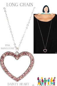 Paparazzi " Dainty Darling " Silver Metal & Pink Rhinestone Open Heart Necklace Set