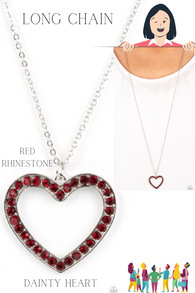 "Dainty Darling" Silver Metal & Red Rhinestone Open Heart Necklace Set