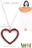 "Dainty Darling" Silver Metal & Red Rhinestone Open Heart Necklace Set