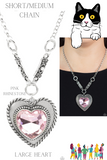 "Heart Full of Fabulous" Silver Metal Large Pink Rhinestone Heart Necklace Set