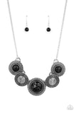 " Canyon Cottage " Silver Metal & Black Crackle Stones Necklace Set