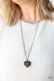 "Casanova Charm" Brass Metal & Black Rhinestone Vintage Heart Necklace Set