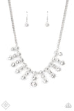 "Celebrity Couture" Silver Metal Clear/White Rhinestone Fringe Necklace Set