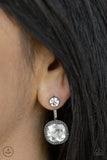 "Celebrity Cache" Gun Metal Round & Clear/White Rhinestone Ear Jacket Earrings