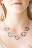 Paparazzi " Circus Show " Black & Silver Metal Textured Circles Necklace Set