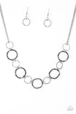 Paparazzi " Circus Show " Black & Silver Metal Textured Circles Necklace Set