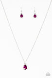 Paparazzi " Classy Classicist " Silver Metal Pink Teardrop Rhinestone Solitaire Necklace Set