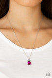 Paparazzi " Classy Classicist " Silver Metal Pink Teardrop Rhinestone Solitaire Necklace Set