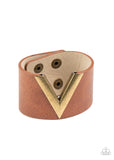 Paparazzi " Claws Out " Brown Tan LEATHER & Brass " V " Victory Snap Bracelet