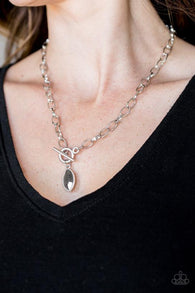 "Club Sparkle" Silver Metal & Marquise Cut Hematite Toggle Necklace Set