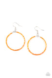 "Colorfully Curvy" Silver Metal & Orange Seed Bead Wire Hoop Earrings