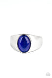 Paparazzi " Cool Down " Silver Metal Blue Cat's Eye Men's Elastic Back Ring