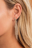 Paparazzi " Cosmic Candescence " Gold Metal White/Clear Rhinestone Tassel Earrings