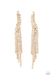 Paparazzi " Cosmic Candescence " Gold Metal White/Clear Rhinestone Tassel Earrings