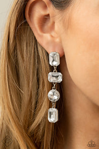 "Cosmic Heiress" Silver Metal & Multi Shape White/Clear Rhinestone Earrings