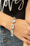 "Cosmic Treasure Chest" Silver Metal & White/Clear Rhinestone Clasp Bracelet