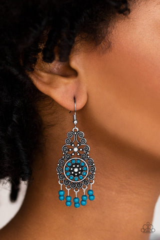 " Courageously Congo " Silver Metal & Blue Beaded Dangle Earrings