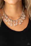 Paparazzi " Crystal Enchantment " Silver Metal & Clear Crystal Like Tassels Necklace Set