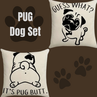 Pug Dog Throw Pillow Cover (*No Insert) Linen Blend (Canvas) 18X18 Set of 2