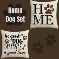 "HOME" Set Dog Throw Pillow Cover (*No Insert) Linen Blend (Canvas) 18X18 Set of 2