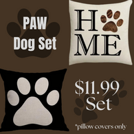 2pc Dog Paw & Paw Home Throw Pillow Covers (*No Insert) Linen Blend (Canvas) 18X18