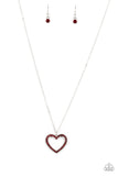 "Dainty Darling" Silver Metal & Red Rhinestone Open Heart Necklace Set