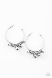 Paparazzi " Dazzling Downpour " Silver Metal & Hematite Rhinestone Hoop Earrings