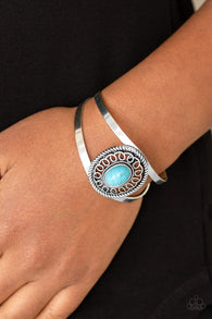 "Deep in the Tumbleweeds" Silver Metal Blue Crackle Turquoise Cuff Bracelet