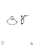 Paparazzi " Delicate Arches " Silver Metal Clear Emerald Cut Rhinestone Ear Jacket Earrings