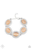 Paparazzi " Demurely Diva " Silver Metal Orange Cat's Eye & Rhinestone Clasp Bracelet